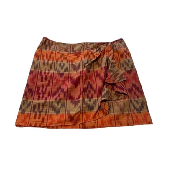 Lauren Ralph Lauren True Wrap Skirt Above Knee Geo Motif Ruffle Ikat Fall NEW 22 - Picture 3 of 11